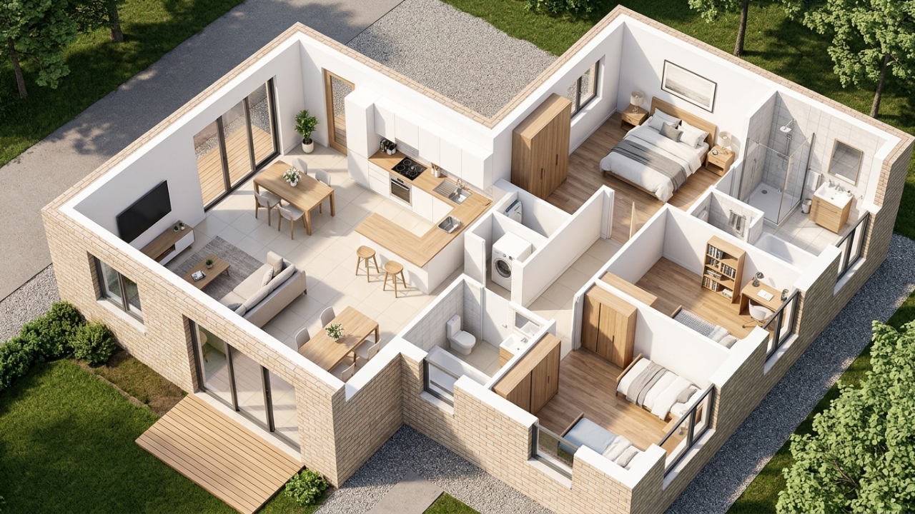 Quanto custa construir uma casa de 90 m² em 2026 com três quartos e suíte para uma família de quatro pessoas?