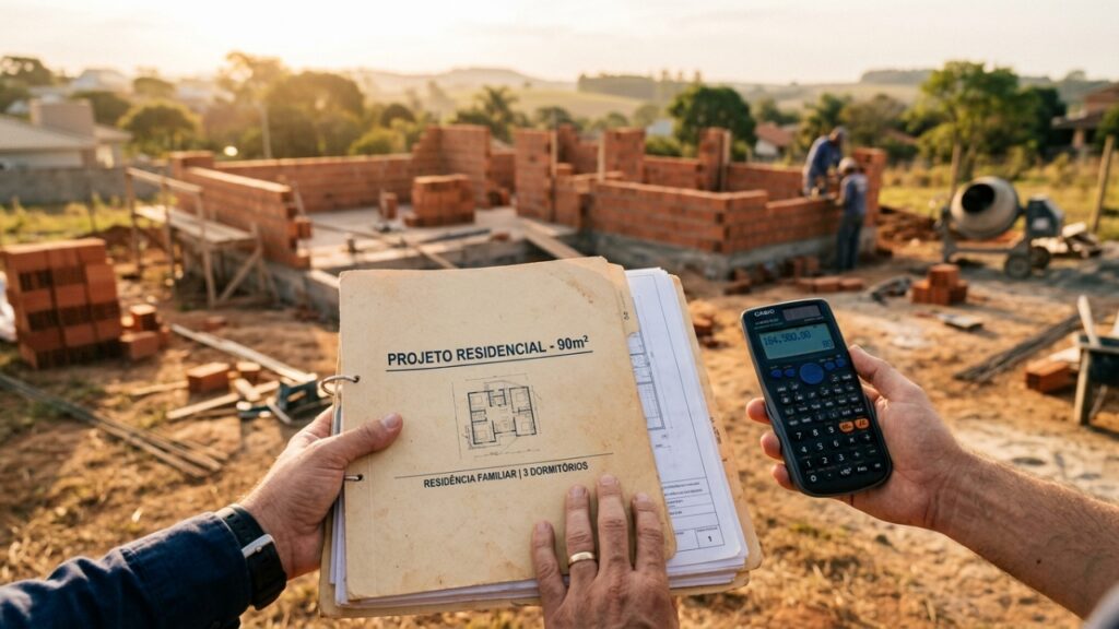Quanto custa construir uma casa de 90 m² em 2026 com três quartos e suíte para uma família de quatro pessoas?
