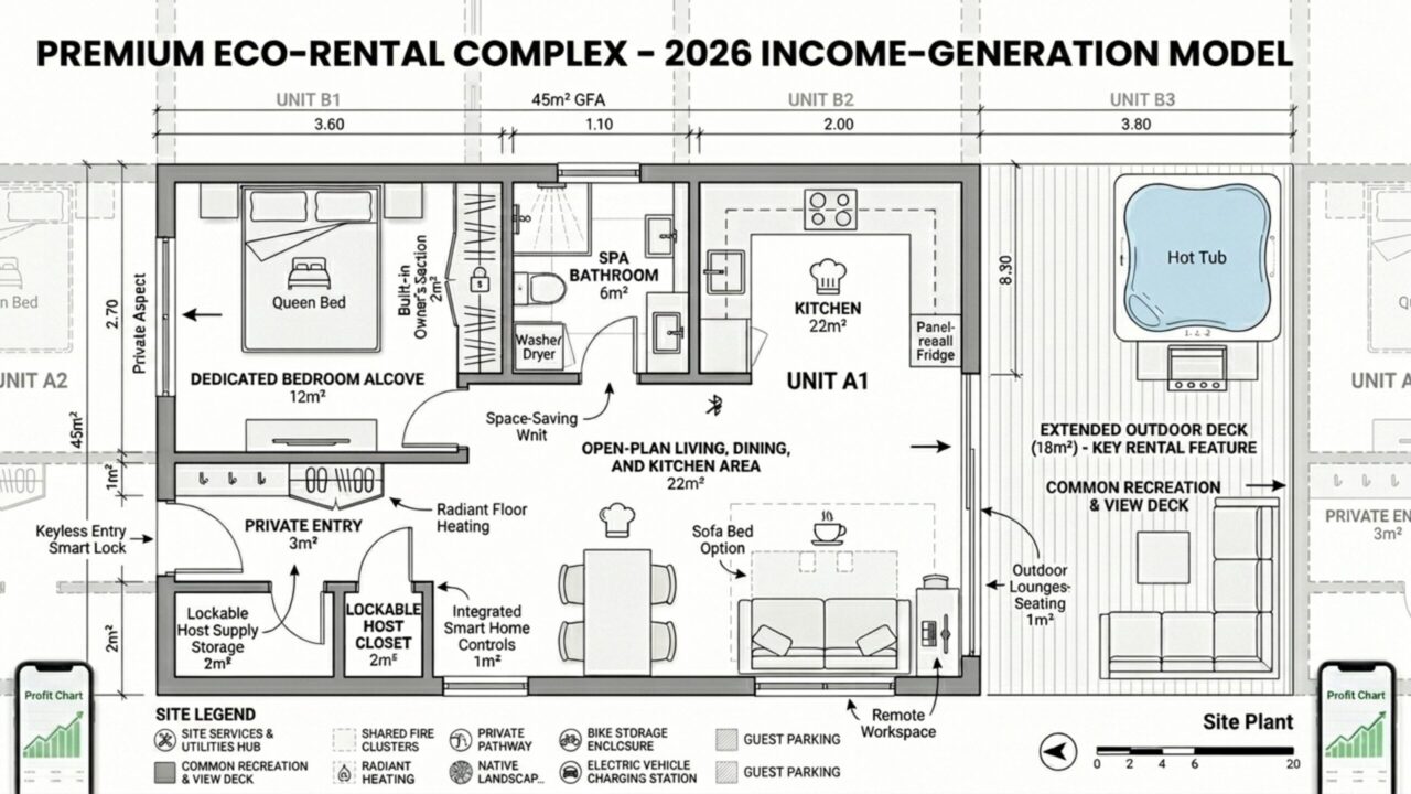 Quanto custa construir uma casa de 45 m² em 2026 para gerar renda com aluguel de temporada?