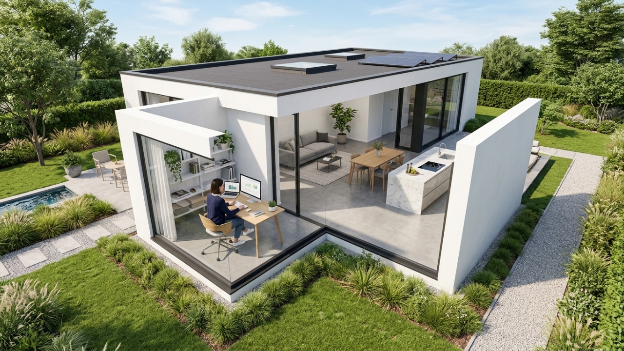 Quanto custa construir uma casa de 85 m² em 2026 com um escritório isolado para profissionais em home office